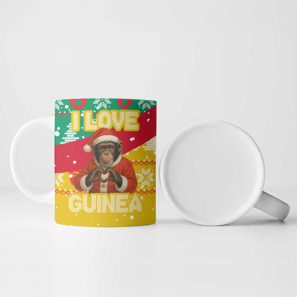 Guinea Christmas Ceramic Mug with Santa Chimpanzee Heart Hands and Green Red Snowflake Pattern - Wonder Print Shop