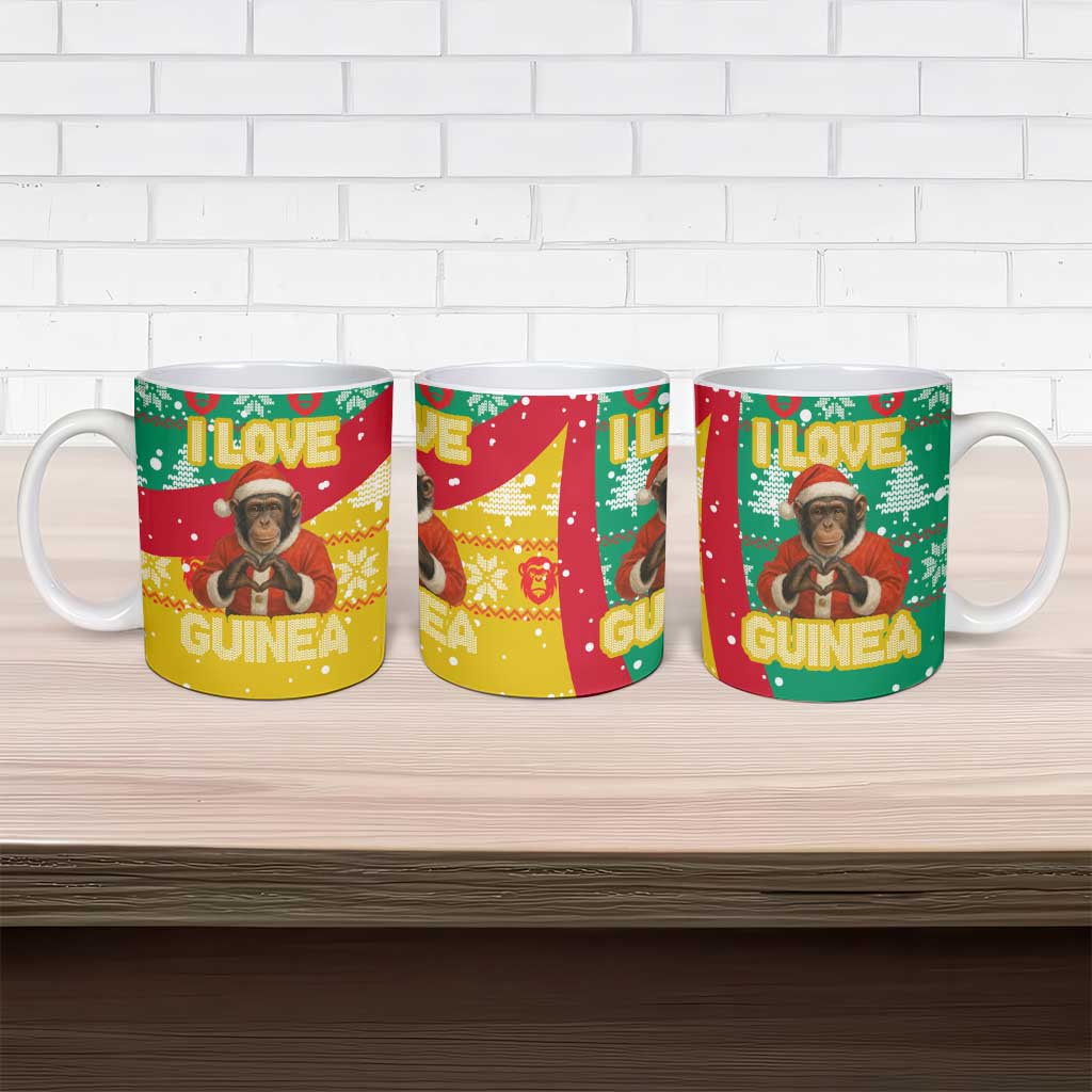 Guinea Christmas Ceramic Mug with Santa Chimpanzee Heart Hands and Green Red Snowflake Pattern - Wonder Print Shop