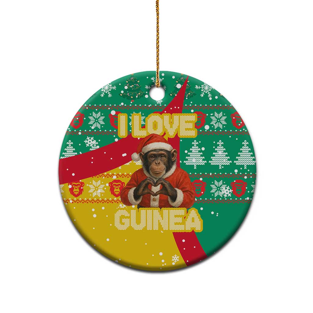 Guinea Christmas Ceramic Ornament with Santa Chimpanzee Heart Hands and Green Red Snowflake Pattern - Wonder Print Shop