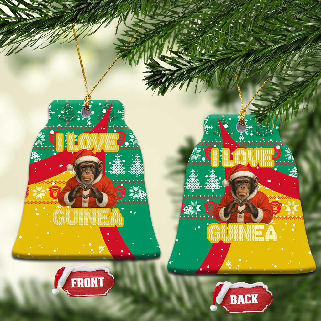 Guinea Christmas Ceramic Ornament with Santa Chimpanzee Heart Hands and Green Red Snowflake Pattern - Wonder Print Shop