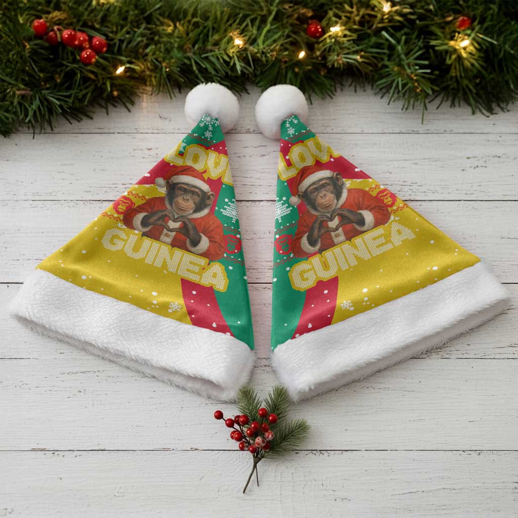 Guinea Christmas Santa Hat with Santa Chimpanzee Heart Hands and Green Red Snowflake Pattern - Wonder Print Shop