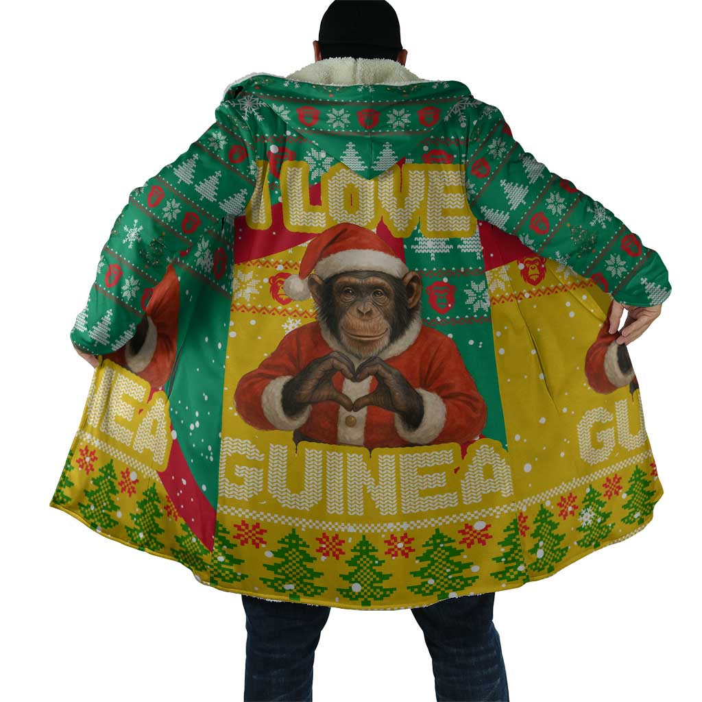 Guinea Christmas Cloak with Santa Chimpanzee Heart Hands and Green Red Snowflake Pattern - Wonder Print Shop