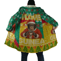 Guinea Christmas Cloak with Santa Chimpanzee Heart Hands and Green Red Snowflake Pattern - Wonder Print Shop