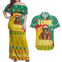 Guinea Christmas Couples Matching Off Shoulder Maxi Dress and Hawaiian Shirt with Santa Chimpanzee Heart Hands and Green Red Snowflake Pattern - Wonder Print Shop