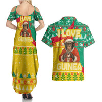 Guinea Christmas Couples Matching Summer Maxi Dress and Hawaiian Shirt with Santa Chimpanzee Heart Hands and Green Red Snowflake Pattern - Wonder Print Shop