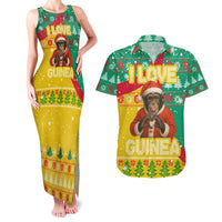 Guinea Christmas Couples Matching Tank Maxi Dress and Hawaiian Shirt with Santa Chimpanzee Heart Hands and Green Red Snowflake Pattern - Wonder Print Shop