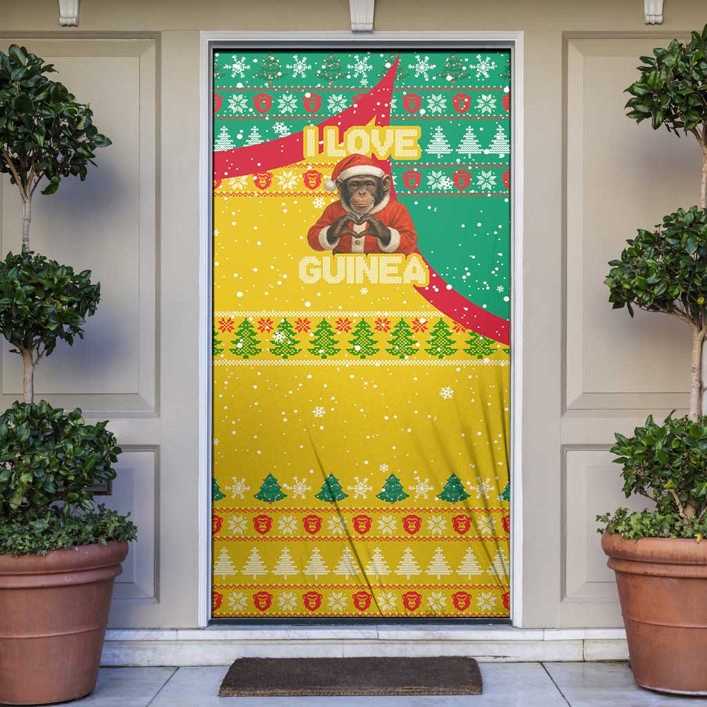 Guinea Christmas Door Cover with Santa Chimpanzee Heart Hands and Green Red Snowflake Pattern - Wonder Print Shop