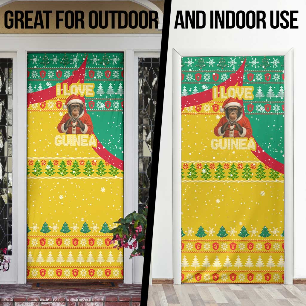Guinea Christmas Door Cover with Santa Chimpanzee Heart Hands and Green Red Snowflake Pattern - Wonder Print Shop
