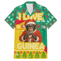 Guinea Christmas Family Matching Long Sleeve Bodycon Dress and Hawaiian Shirt with Santa Chimpanzee Heart Hands and Green Red Snowflake Pattern - Wonder Print Shop