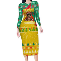 Guinea Christmas Family Matching Long Sleeve Bodycon Dress and Hawaiian Shirt with Santa Chimpanzee Heart Hands and Green Red Snowflake Pattern - Wonder Print Shop