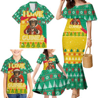 Guinea Christmas Family Matching Mermaid Dress and Hawaiian Shirt with Santa Chimpanzee Heart Hands and Green Red Snowflake Pattern - Wonder Print Shop