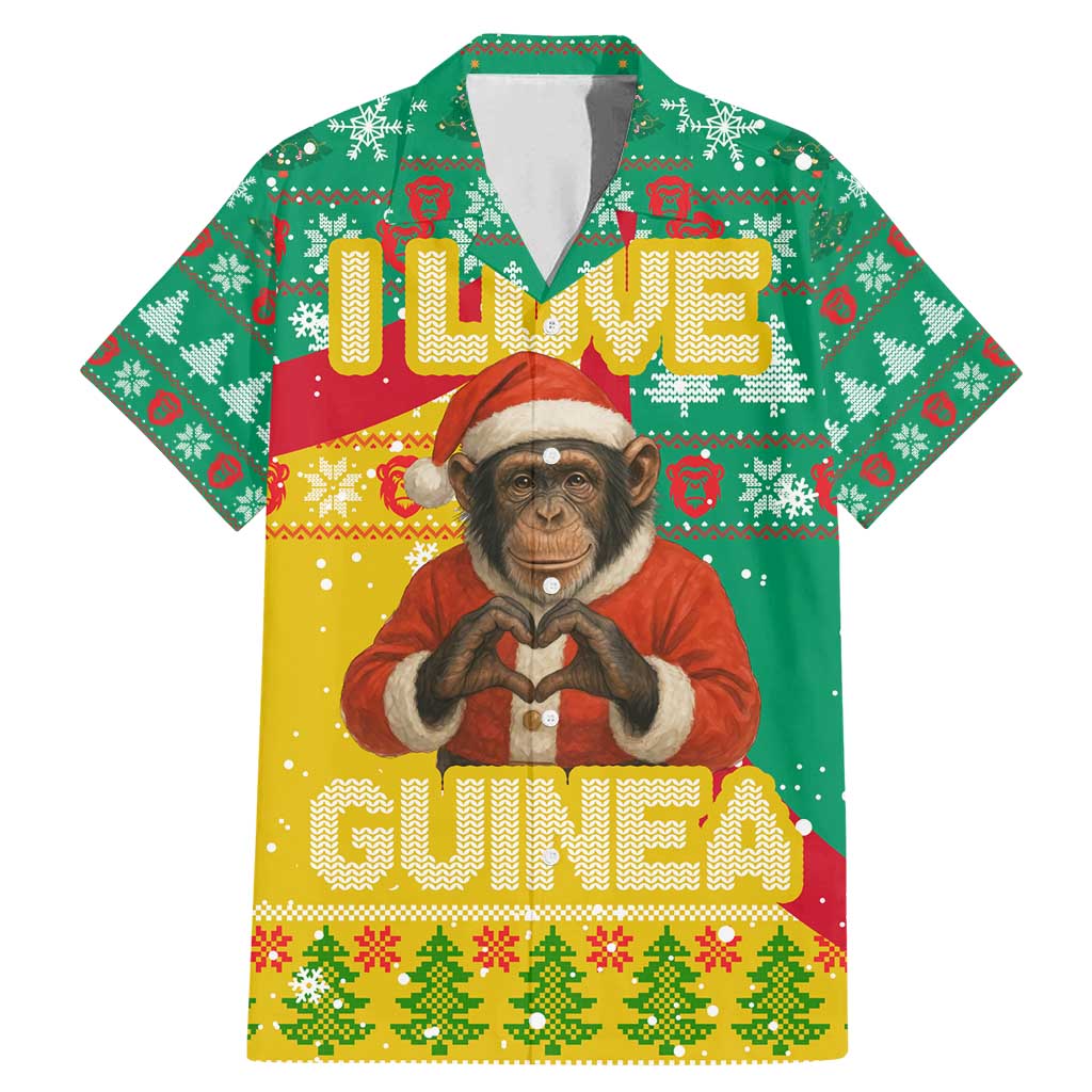Guinea Christmas Family Matching Mermaid Dress and Hawaiian Shirt with Santa Chimpanzee Heart Hands and Green Red Snowflake Pattern - Wonder Print Shop