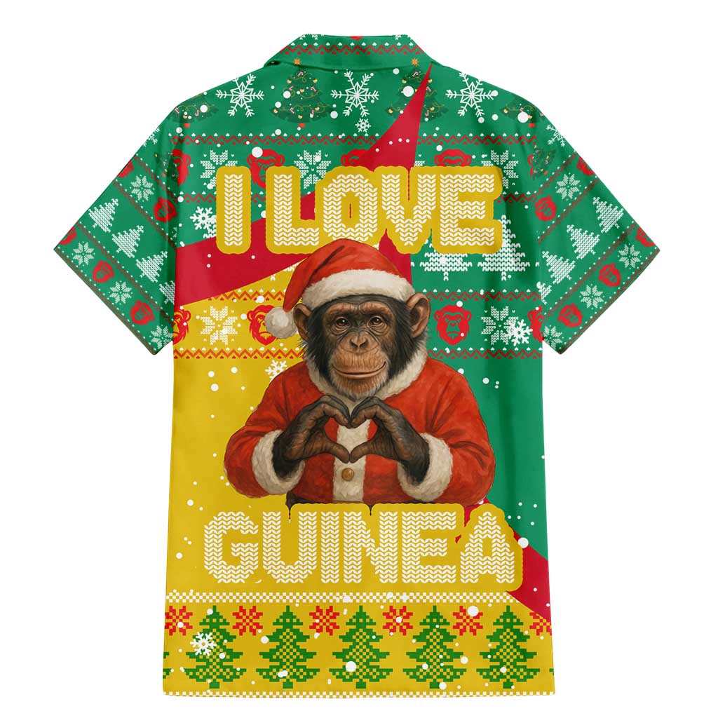 Guinea Christmas Family Matching Mermaid Dress and Hawaiian Shirt with Santa Chimpanzee Heart Hands and Green Red Snowflake Pattern - Wonder Print Shop