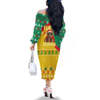 Guinea Christmas Family Matching Off The Shoulder Long Sleeve Dress and Hawaiian Shirt with Santa Chimpanzee Heart Hands and Green Red Snowflake Pattern - Wonder Print Shop