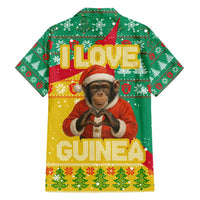 Guinea Christmas Family Matching Short Sleeve Bodycon Dress and Hawaiian Shirt with Santa Chimpanzee Heart Hands and Green Red Snowflake Pattern - Wonder Print Shop