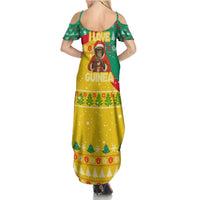 Guinea Christmas Family Matching Summer Maxi Dress and Hawaiian Shirt with Santa Chimpanzee Heart Hands and Green Red Snowflake Pattern - Wonder Print Shop