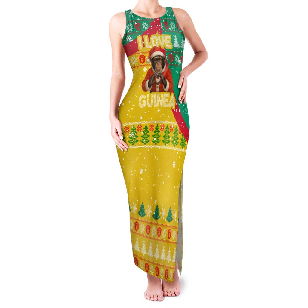 Guinea Christmas Family Matching Tank Maxi Dress and Hawaiian Shirt with Santa Chimpanzee Heart Hands and Green Red Snowflake Pattern - Wonder Print Shop