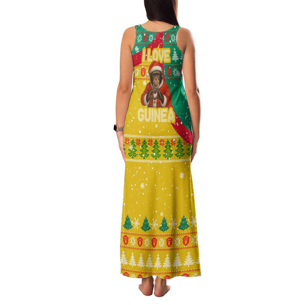 Guinea Christmas Family Matching Tank Maxi Dress and Hawaiian Shirt with Santa Chimpanzee Heart Hands and Green Red Snowflake Pattern - Wonder Print Shop
