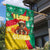 Guinea Christmas Garden Flag with Santa Chimpanzee Heart Hands and Green Red Snowflake Pattern - Wonder Print Shop