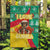 Guinea Christmas Garden Flag with Santa Chimpanzee Heart Hands and Green Red Snowflake Pattern - Wonder Print Shop