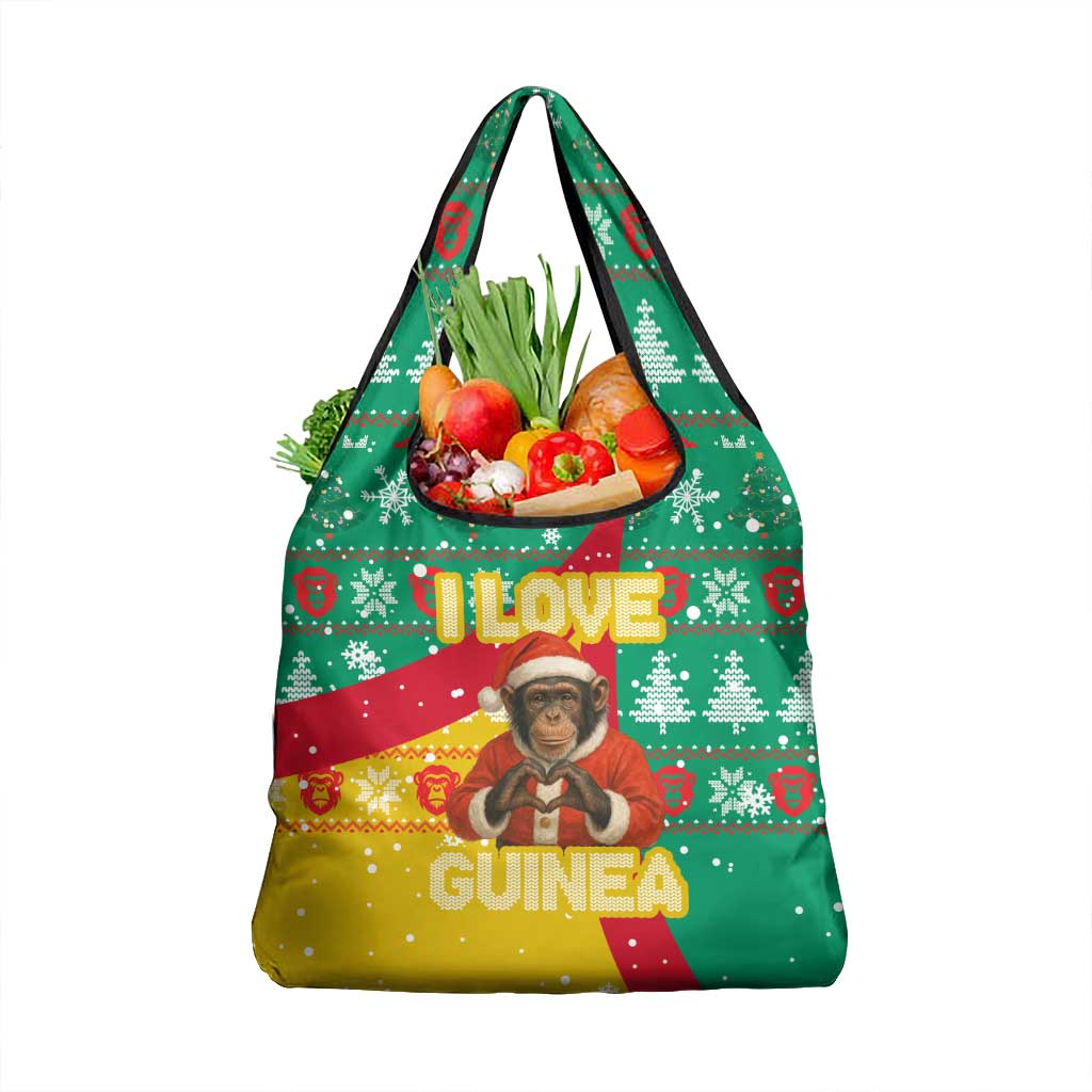 Guinea Christmas Grocery Bag with Santa Chimpanzee Heart Hands and Green Red Snowflake Pattern - Wonder Print Shop