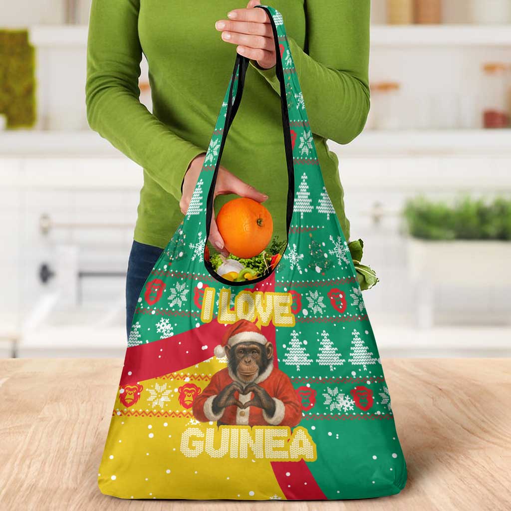 Guinea Christmas Grocery Bag with Santa Chimpanzee Heart Hands and Green Red Snowflake Pattern - Wonder Print Shop