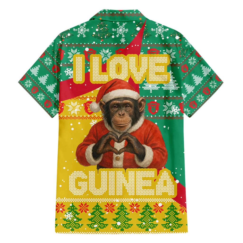 Guinea Christmas Hawaiian Shirt with Santa Chimpanzee Heart Hands and Green Red Snowflake Pattern - Wonder Print Shop
