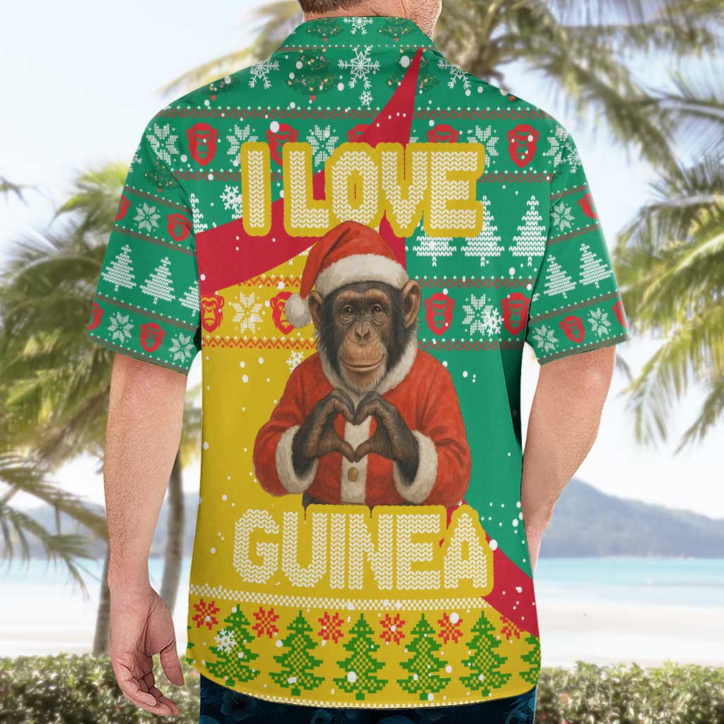 Guinea Christmas Hawaiian Shirt with Santa Chimpanzee Heart Hands and Green Red Snowflake Pattern - Wonder Print Shop