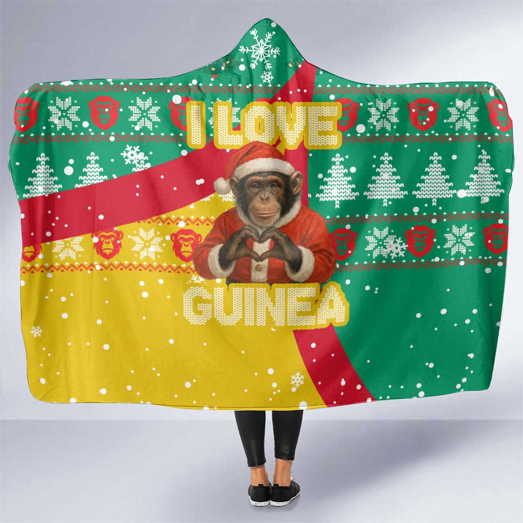 Guinea Christmas Hooded Blanket with Santa Chimpanzee Heart Hands and Green Red Snowflake Pattern - Wonder Print Shop