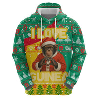 Guinea Christmas Hoodie with Santa Chimpanzee Heart Hands and Green Red Snowflake Pattern - Wonder Print Shop
