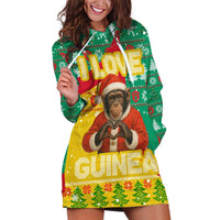 Guinea Christmas Hoodie Dress with Santa Chimpanzee Heart Hands and Green Red Snowflake Pattern - Wonder Print Shop