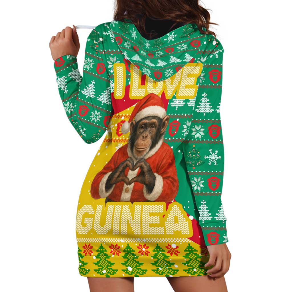 Guinea Christmas Hoodie Dress with Santa Chimpanzee Heart Hands and Green Red Snowflake Pattern - Wonder Print Shop