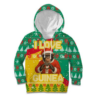 Guinea Christmas Kid Hoodie with Santa Chimpanzee Heart Hands and Green Red Snowflake Pattern - Wonder Print Shop