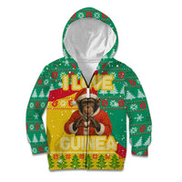Guinea Christmas Kid Hoodie with Santa Chimpanzee Heart Hands and Green Red Snowflake Pattern - Wonder Print Shop