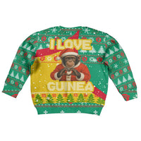 Guinea Christmas Kid Ugly Christmas Sweater with Santa Chimpanzee Heart Hands and Green Red Snowflake Pattern - Wonder Print Shop