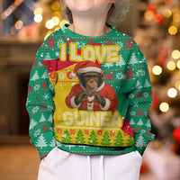 Guinea Christmas Kid Ugly Christmas Sweater with Santa Chimpanzee Heart Hands and Green Red Snowflake Pattern - Wonder Print Shop