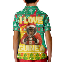 Guinea Christmas Kid Polo Shirt with Santa Chimpanzee Heart Hands and Green Red Snowflake Pattern - Wonder Print Shop