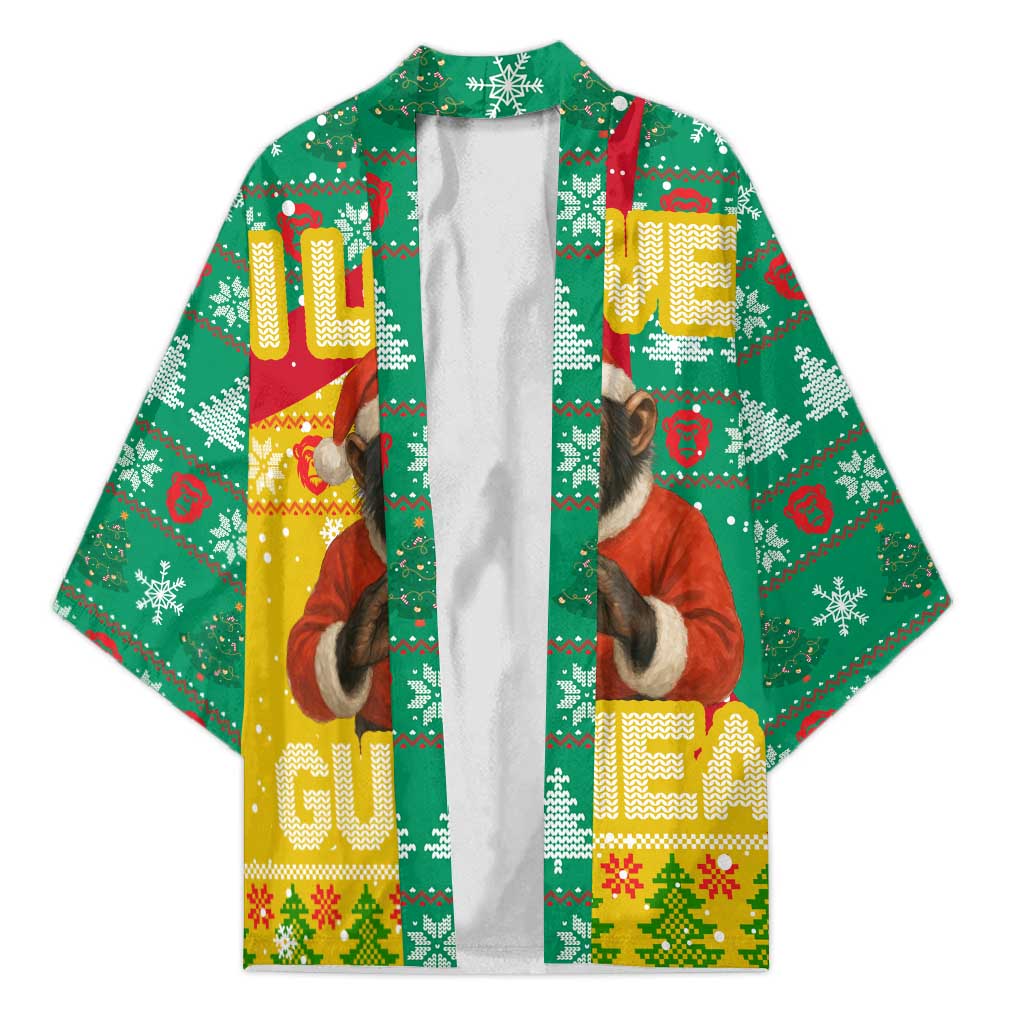 Guinea Christmas Kimono with Santa Chimpanzee Heart Hands and Green Red Snowflake Pattern - Wonder Print Shop