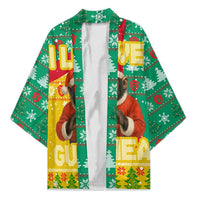 Guinea Christmas Kimono with Santa Chimpanzee Heart Hands and Green Red Snowflake Pattern - Wonder Print Shop