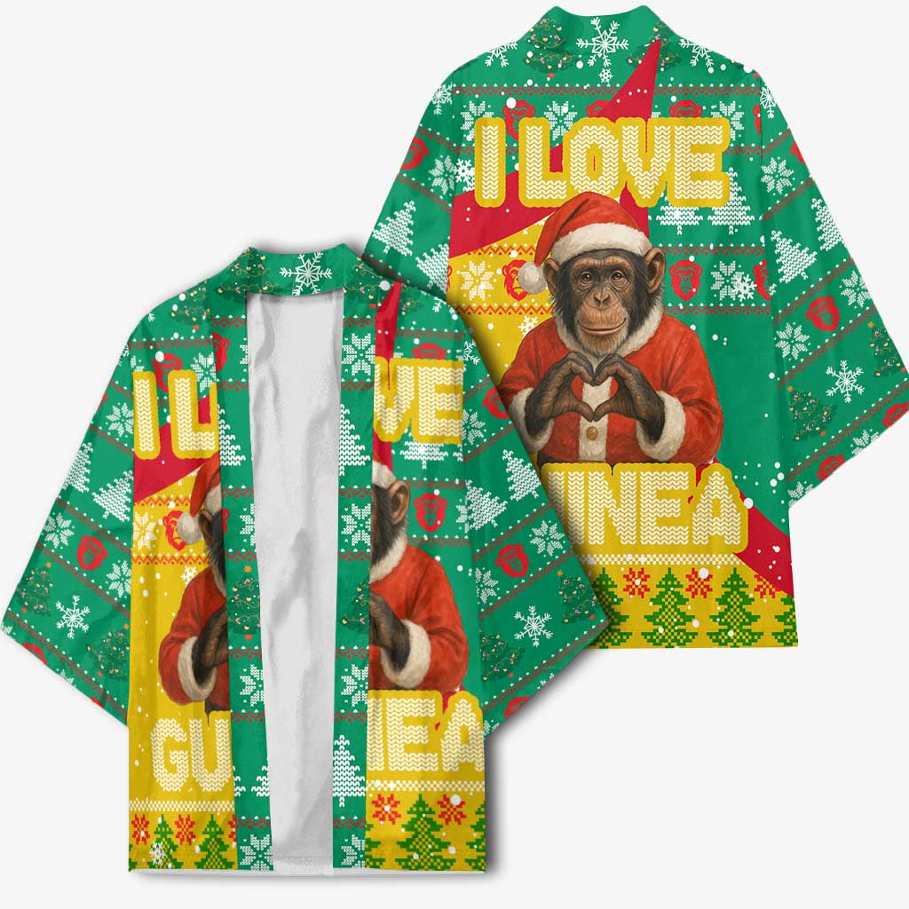 Guinea Christmas Kimono with Santa Chimpanzee Heart Hands and Green Red Snowflake Pattern - Wonder Print Shop