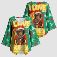 Guinea Christmas Kimono Sleeve Blouse with Santa Chimpanzee Heart Hands and Green Red Snowflake Pattern - Wonder Print Shop