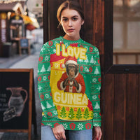 Guinea Christmas Ugly Christmas Sweater with Santa Chimpanzee Heart Hands and Green Red Snowflake Pattern - Wonder Print Shop