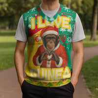 Guinea Christmas Knitted V-Neck Vest with Santa Chimpanzee Heart Hands and Green Red Snowflake Pattern - Wonder Print Shop