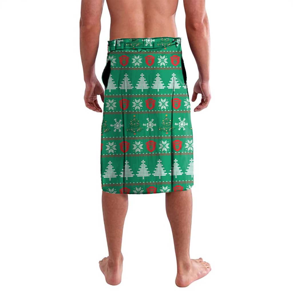 Guinea Christmas Lavalava with Santa Chimpanzee Heart Hands and Green Red Snowflake Pattern - Wonder Print Shop