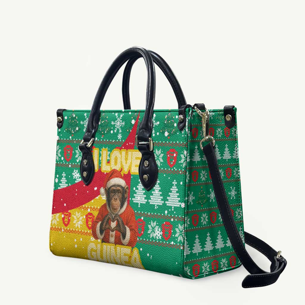 Guinea Christmas Leather Bag with Santa Chimpanzee Heart Hands and Green Red Snowflake Pattern - Wonder Print Shop