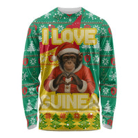 Guinea Christmas Long Sleeve Shirt with Santa Chimpanzee Heart Hands and Green Red Snowflake Pattern - Wonder Print Shop