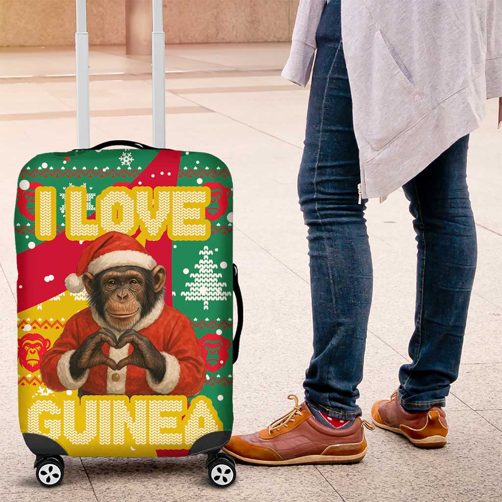 Guinea Christmas Luggage Cover with Santa Chimpanzee Heart Hands and Green Red Snowflake Pattern - Wonder Print Shop