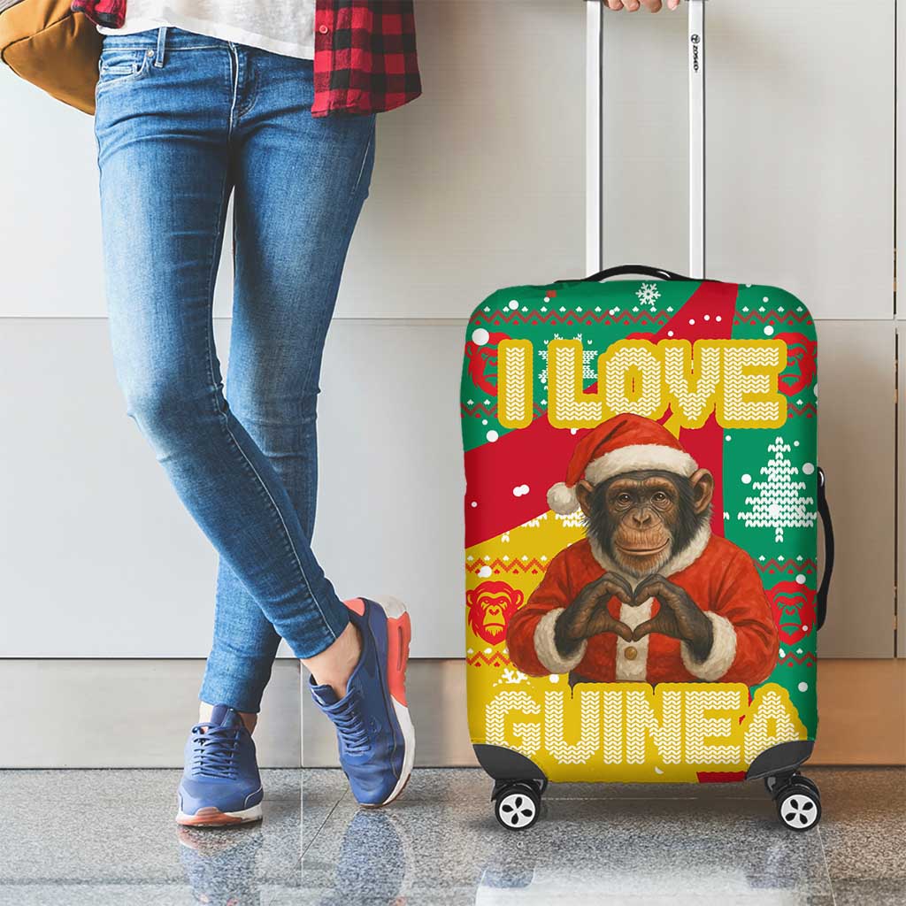 Guinea Christmas Luggage Cover with Santa Chimpanzee Heart Hands and Green Red Snowflake Pattern - Wonder Print Shop