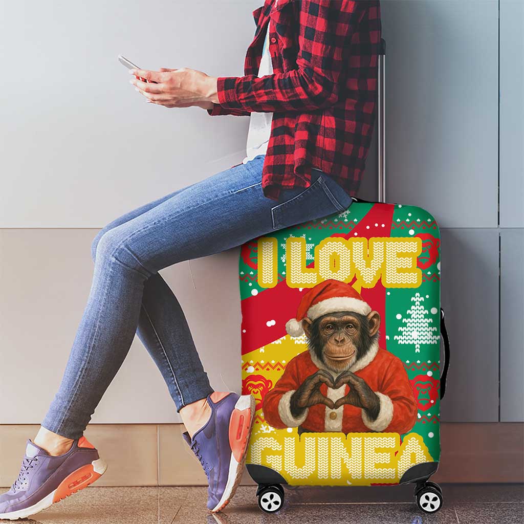 Guinea Christmas Luggage Cover with Santa Chimpanzee Heart Hands and Green Red Snowflake Pattern - Wonder Print Shop