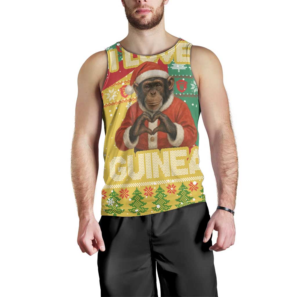 Guinea Christmas Men Tank Top with Santa Chimpanzee Heart Hands and Green Red Snowflake Pattern - Wonder Print Shop